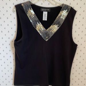 Black Silky Wool Top with Gold Sparkle